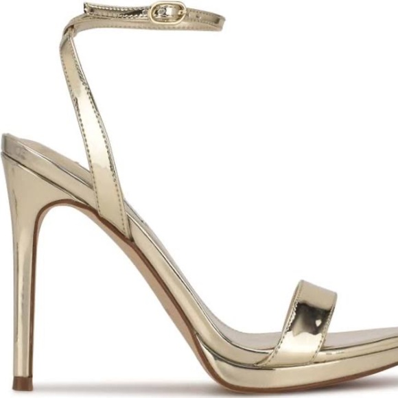 Nine West Loola Ankle Strap Sandals sz 6.5 Gold NEW - Picture 1 of 8